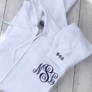 Monogrammed Bride White Zip Up Hoodie